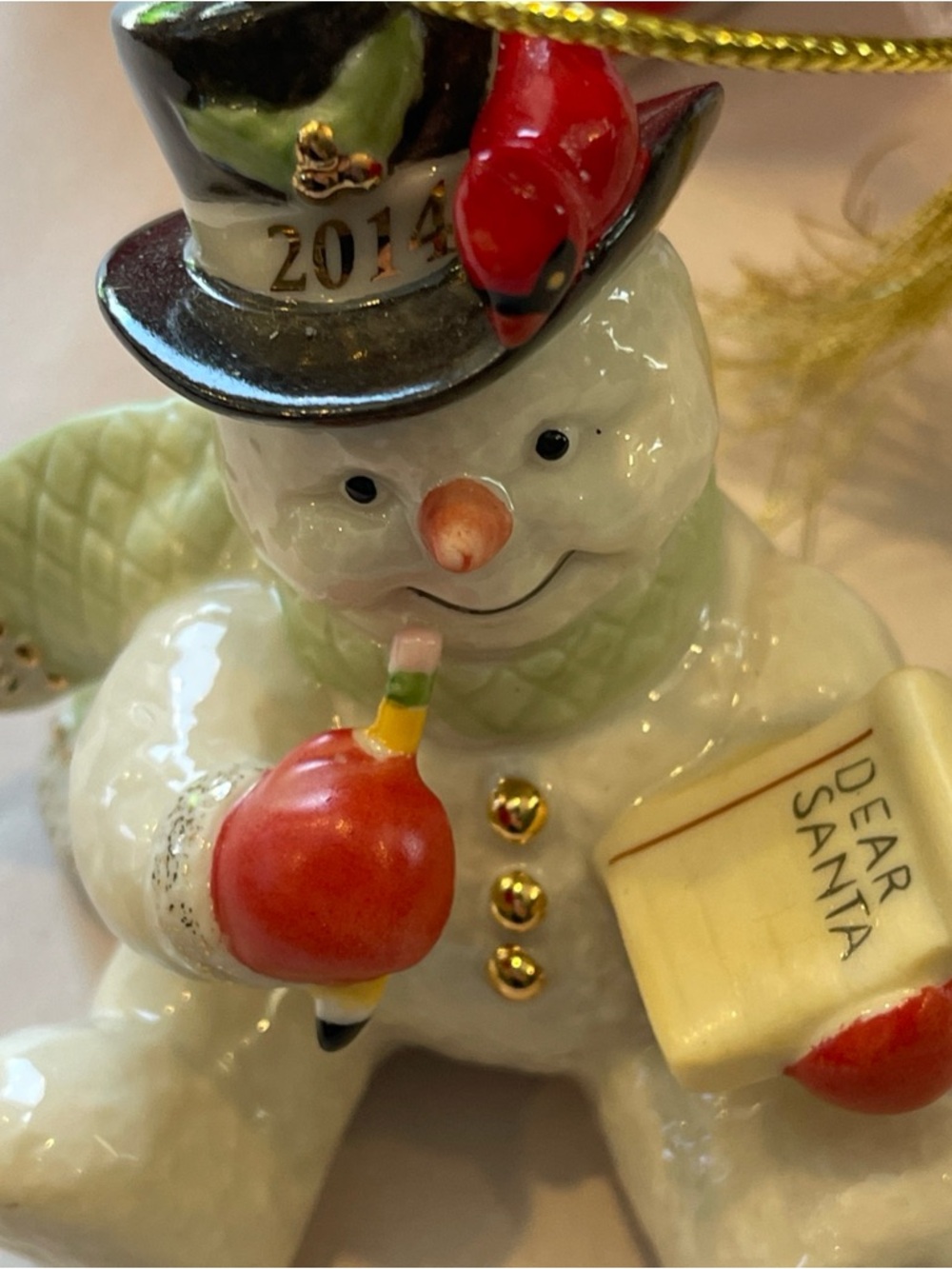 Lenox Making a List for Santa 2014 Annual Snowman Ornament With Original Box